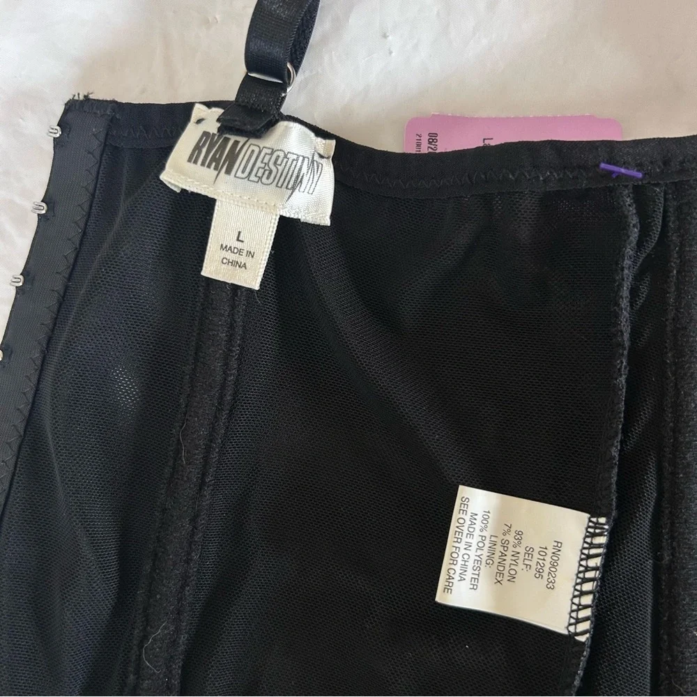 Ryan Destiny Whimsigoth Corset Top Black Size L Eyelash Lace Trim Mesh